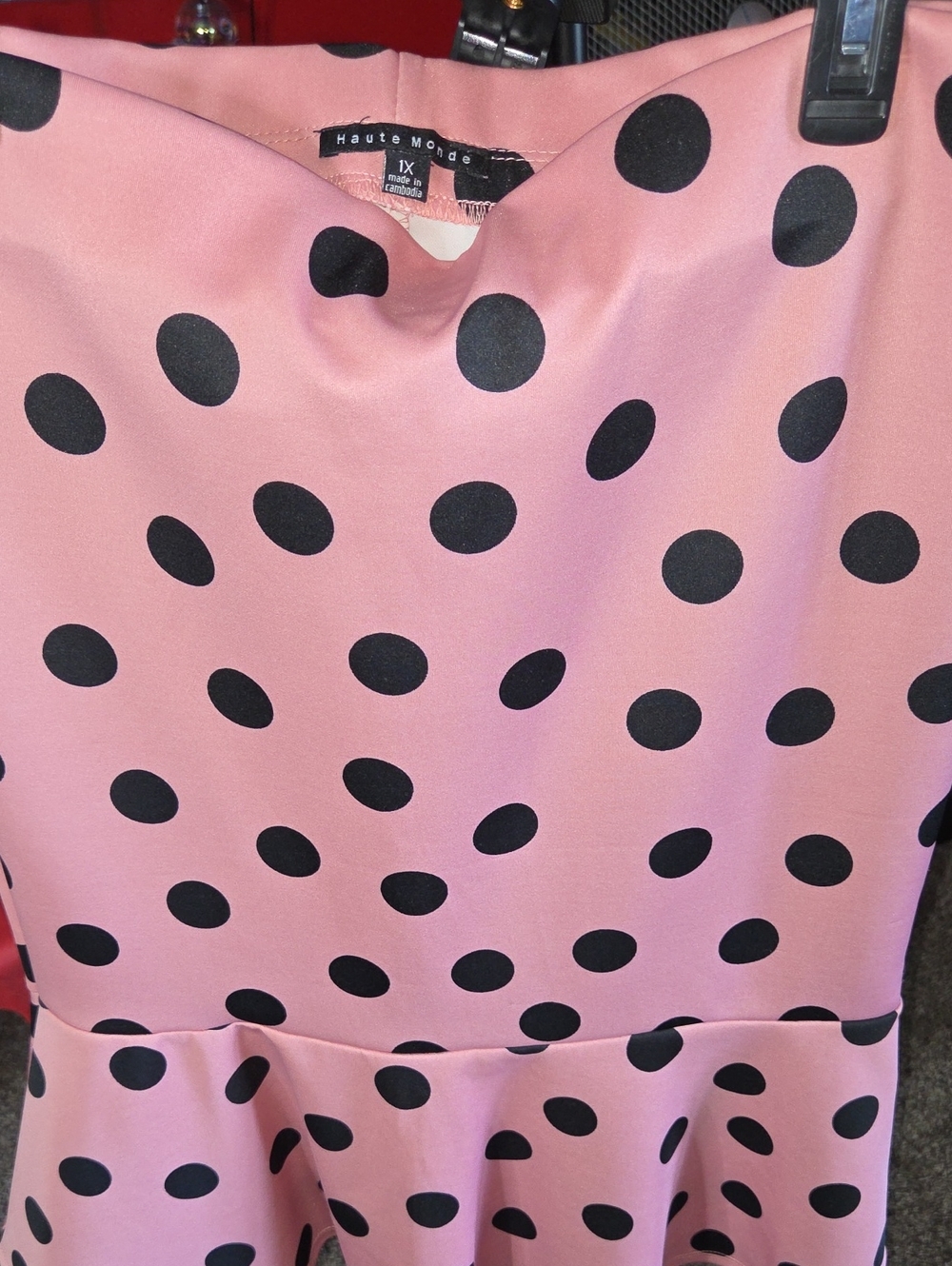 Haute Monde Pink with Black Polka Dot Peplum Dress